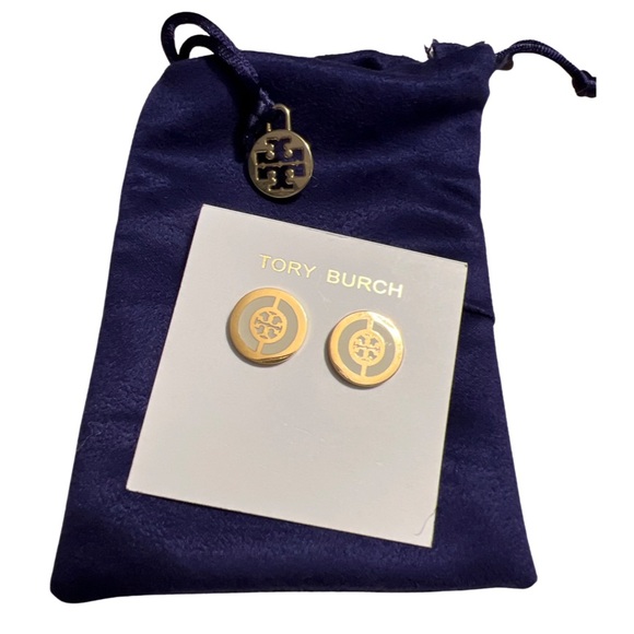 Tory Burch Jewelry - Tory Burch Split Circle Enamel Stud Earrings - cream, gold